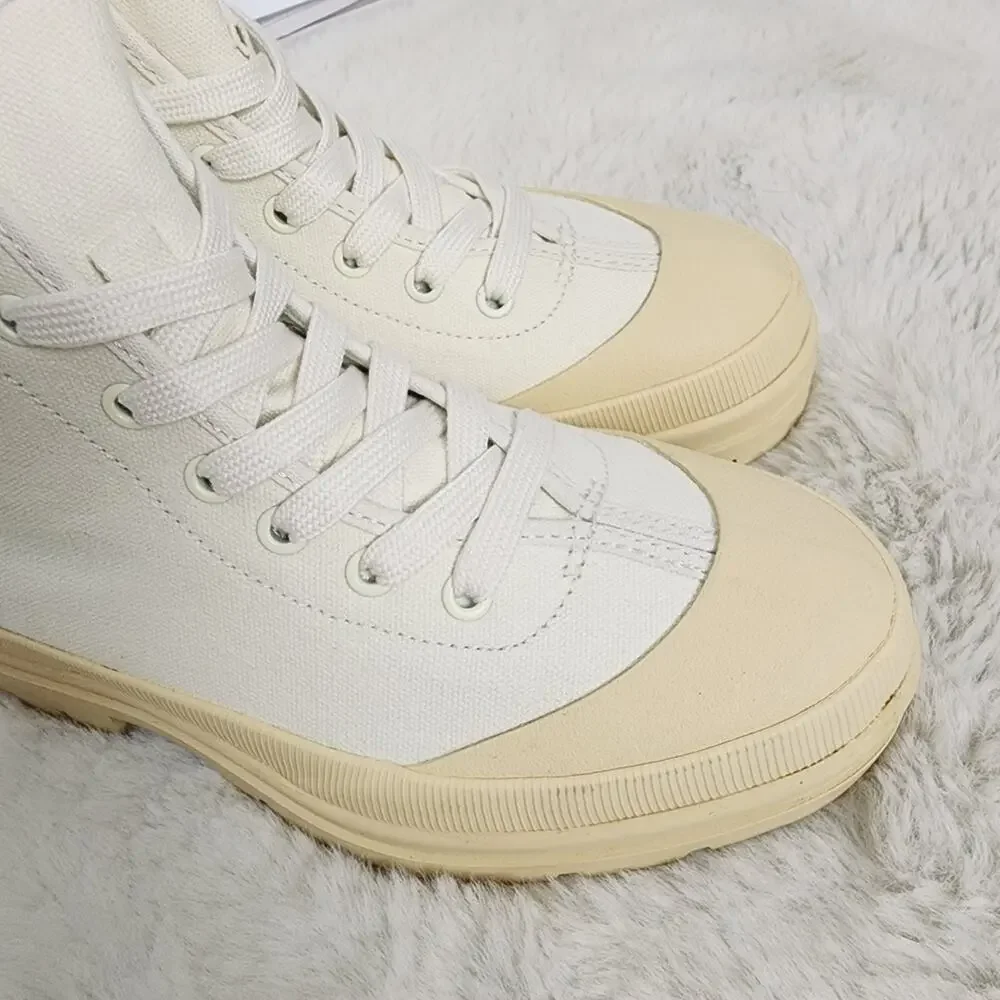 Everlane Utility Canvas Lug Sole Combat Boot Organic Cotton Cream White 5 NWT